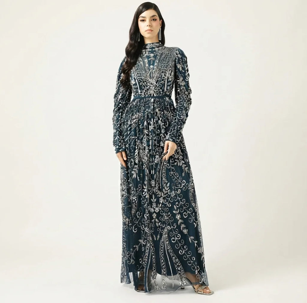 High Neck Sequin Maxi Dress