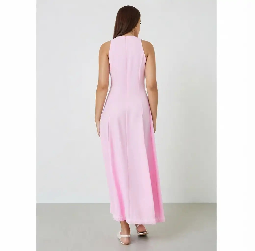Pink Sleeveless Casual A-Line Maxi Dress
