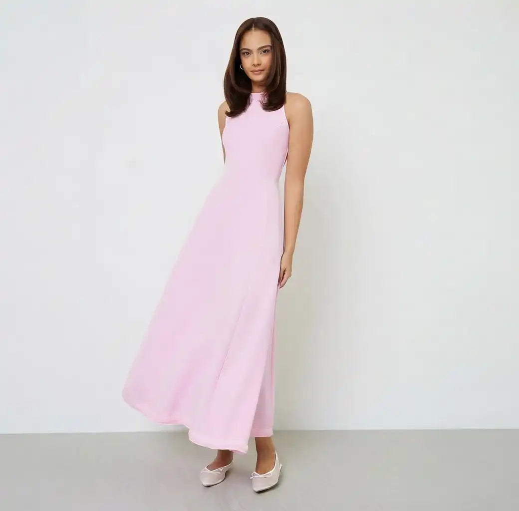 Pink Sleeveless Casual A-Line Maxi Dress