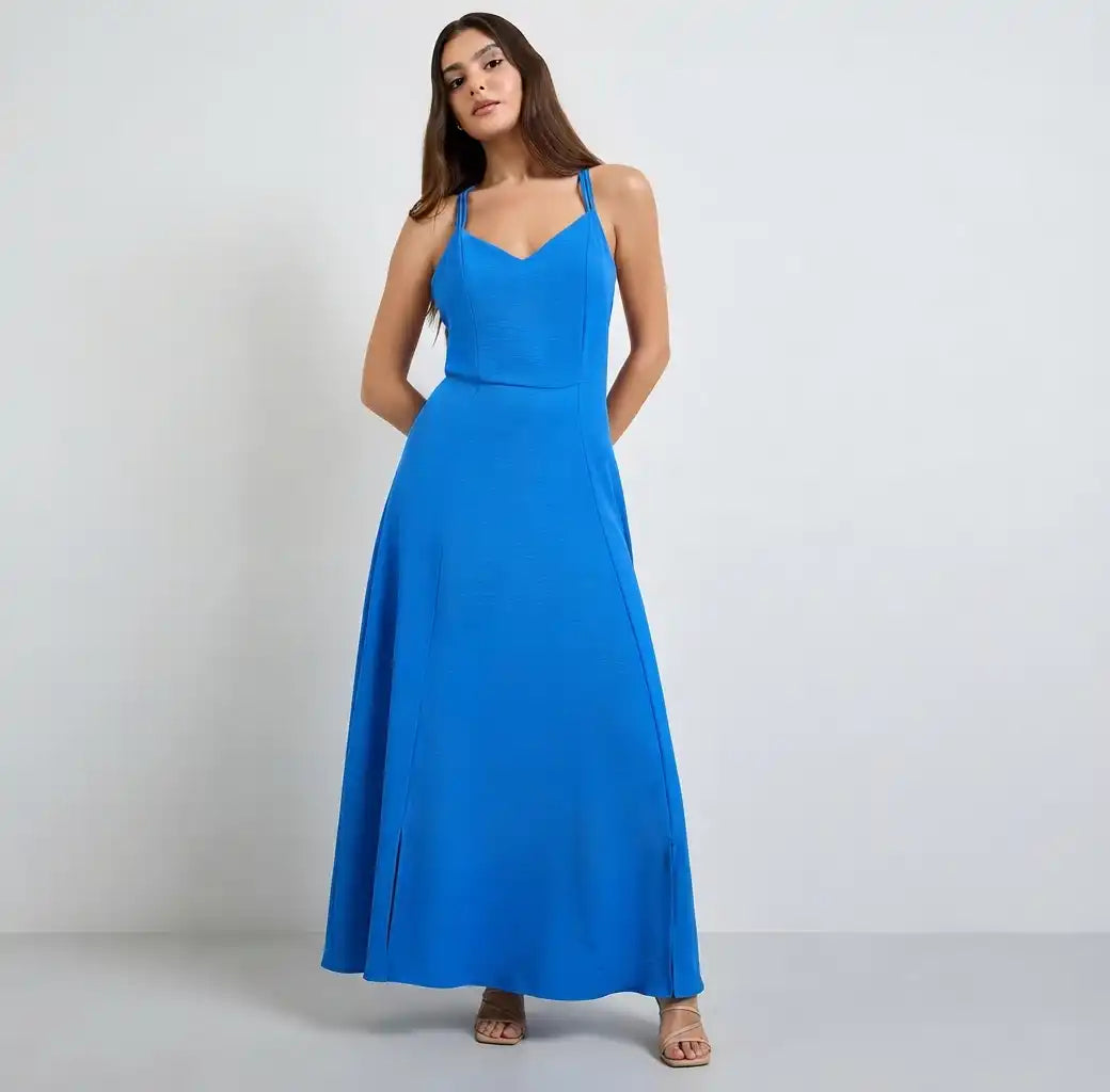 Blue Strappy A-Line Maxi Dress
