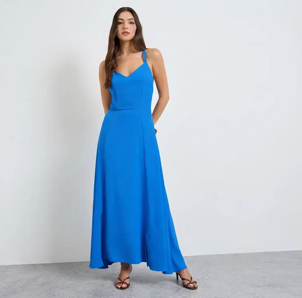 Blue Strappy A-Line Maxi Dress