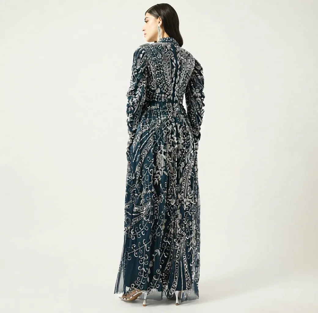 High Neck Sequin Maxi Dress
