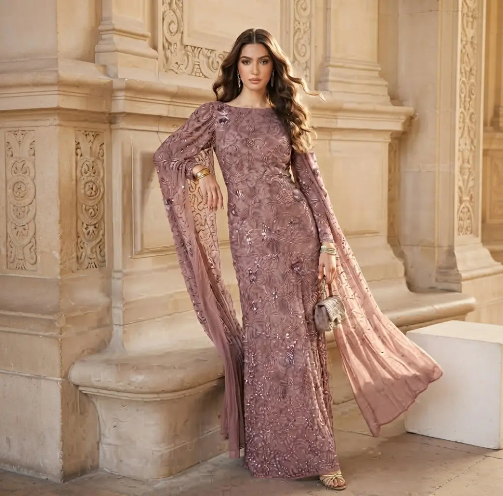 Embellished Boat Neck Sequin Maxi Dress