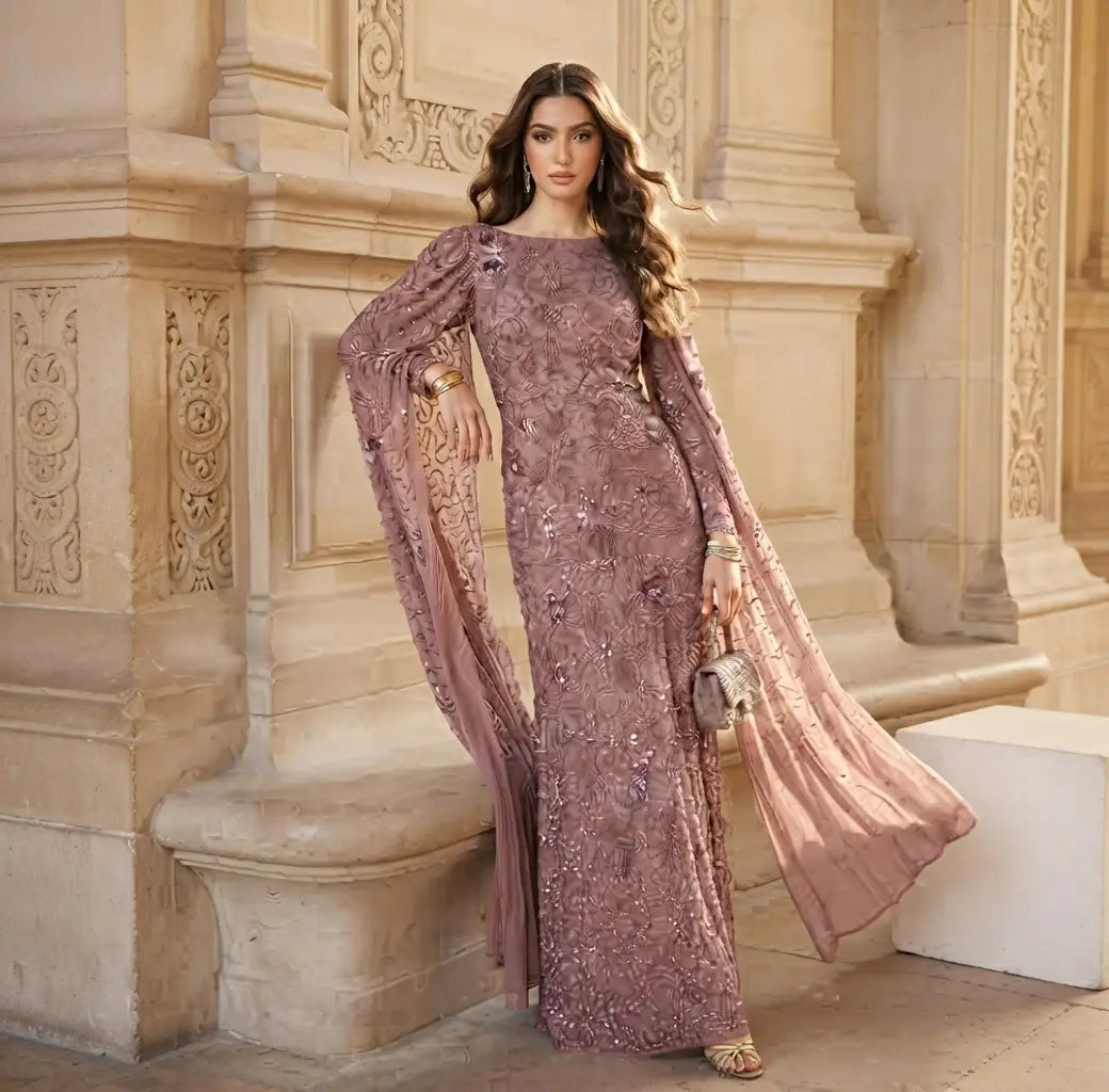Embellished Boat Neck Sequin Maxi Dress