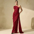 Quite Perfect Red One-Shoulder Lace Corset Maxi Dress