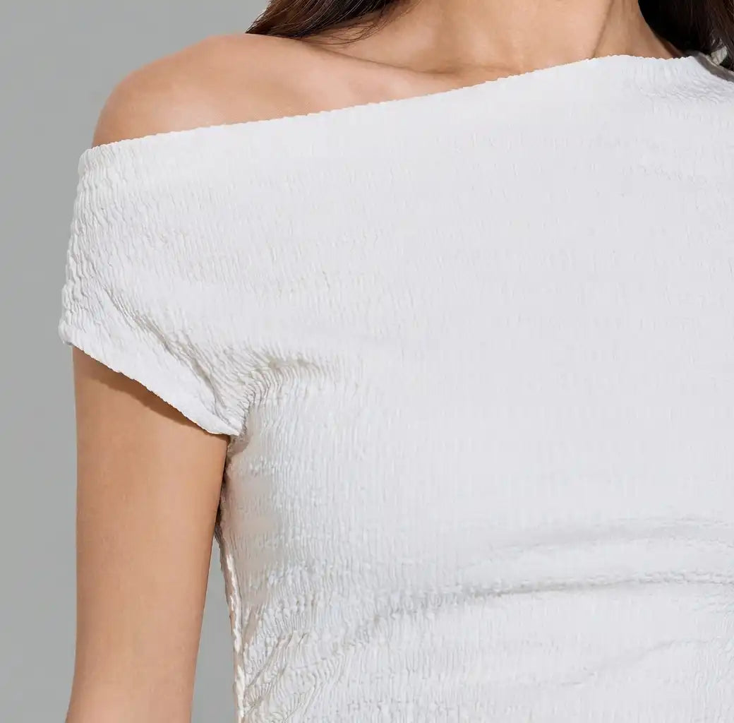 White Solid Asymmetric Neck Bodycon Midi Dress