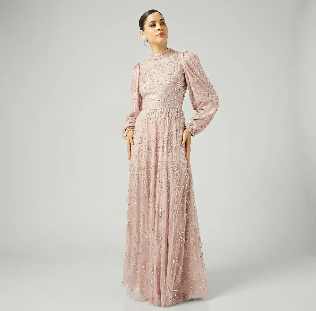 Embellished Balloon Sleeve Maxi Dress