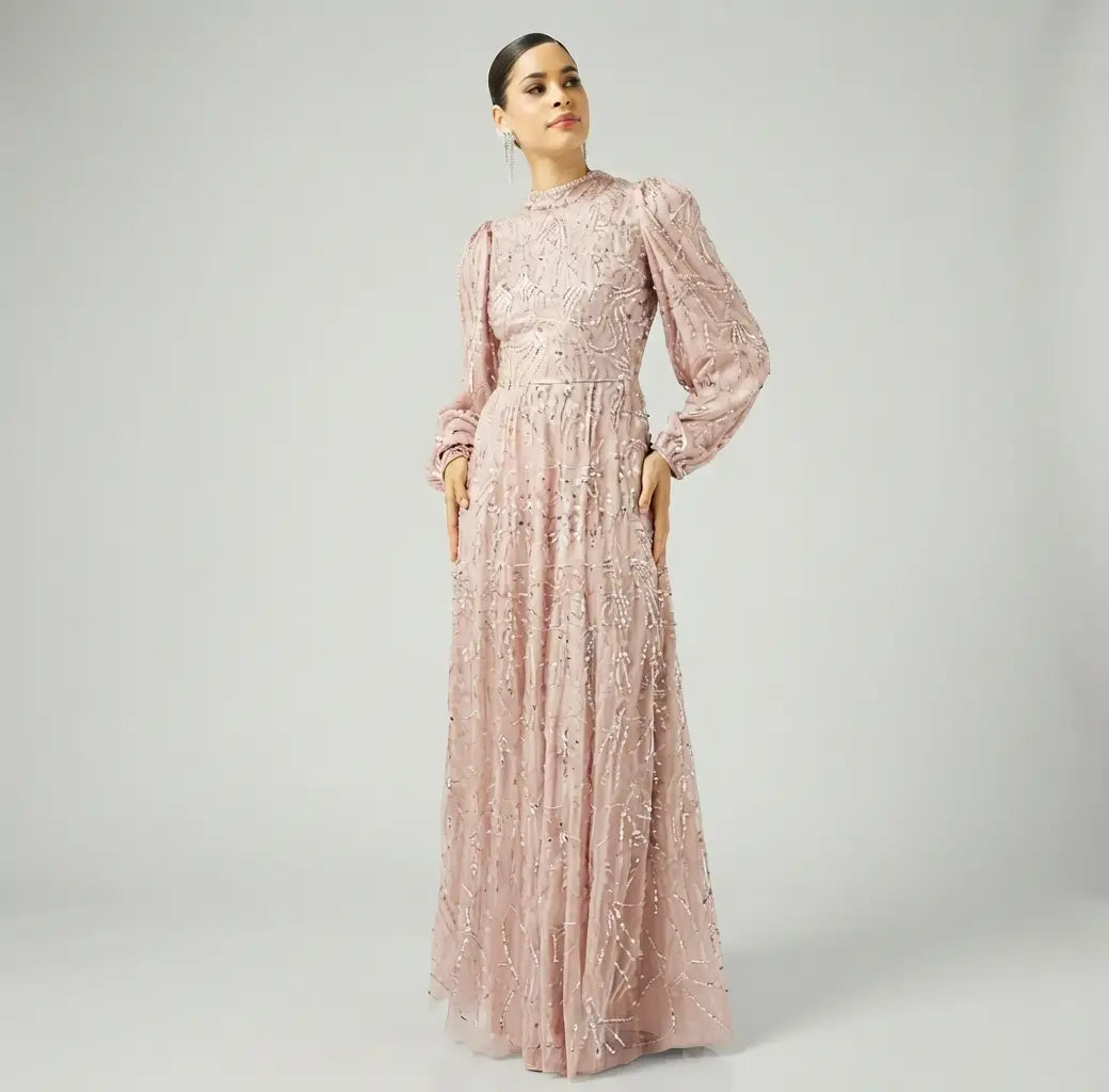 Embellished Balloon Sleeve Maxi Dress