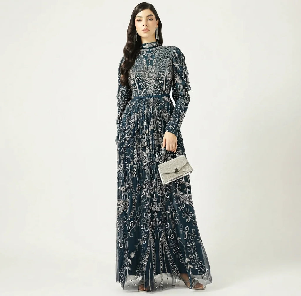 High Neck Sequin Maxi Dress