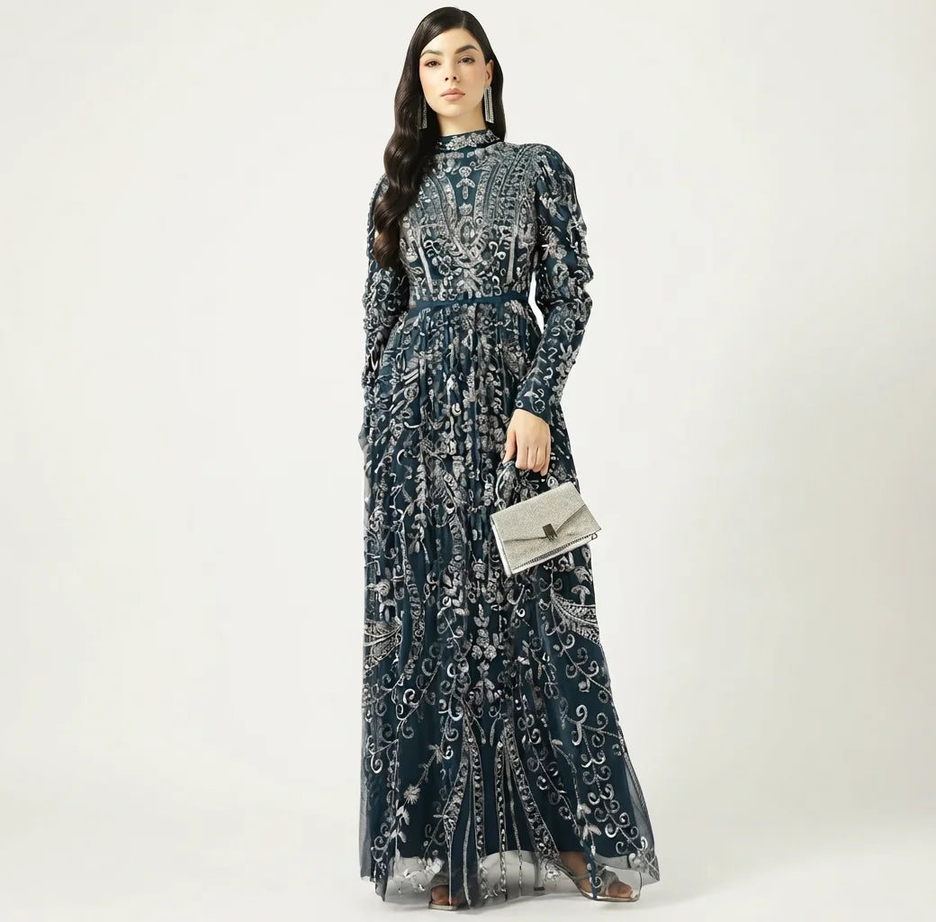 High Neck Sequin Maxi Dress