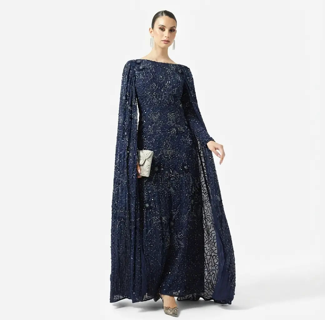 Embellished Flared Sleeve Sequin Maxi Dress