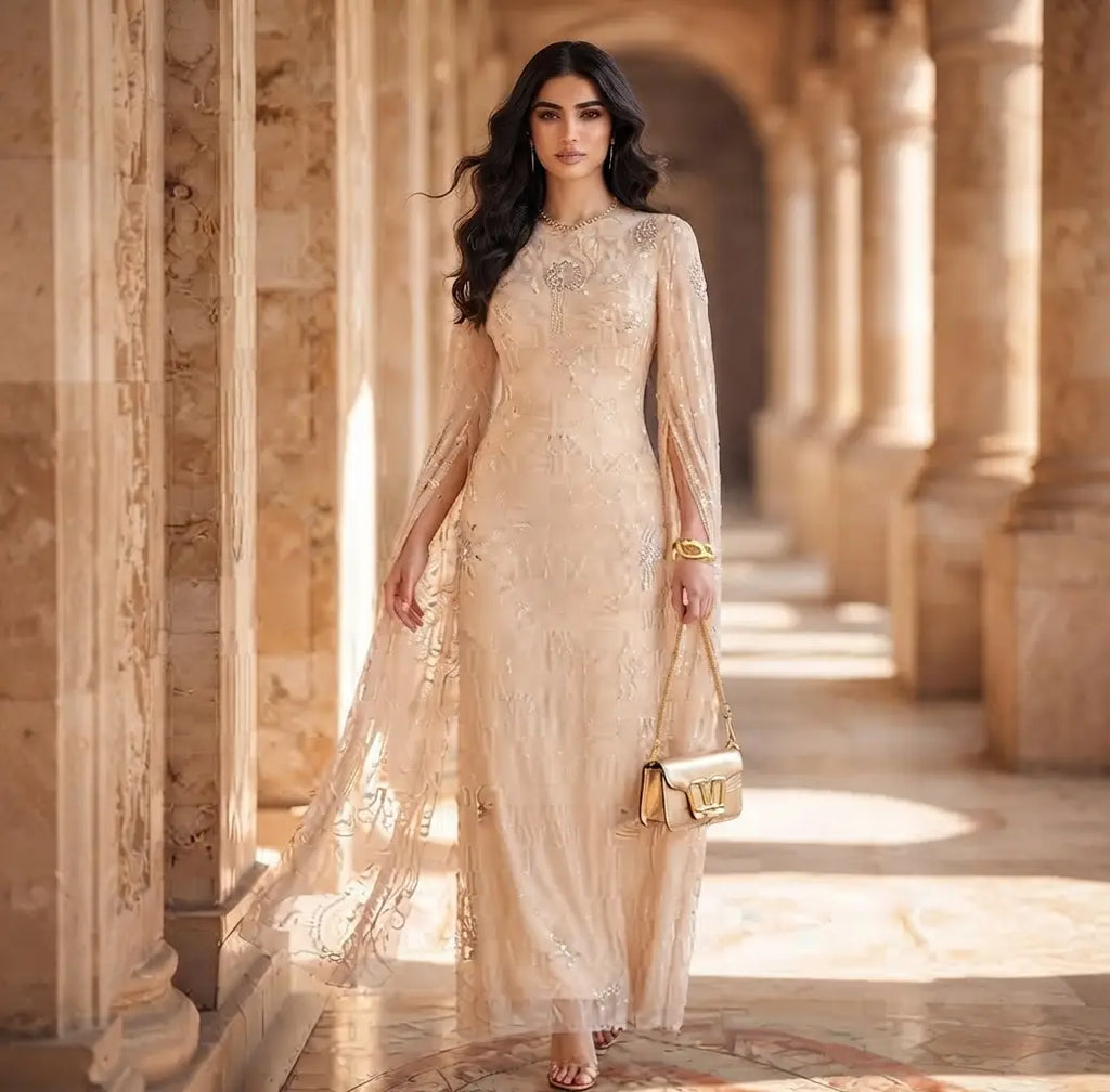 Cape Sleeve Sequin Maxi Dress