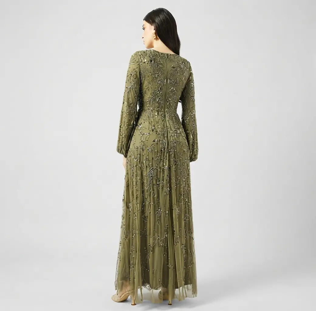 Boat Neck Sequin Maxi Dress