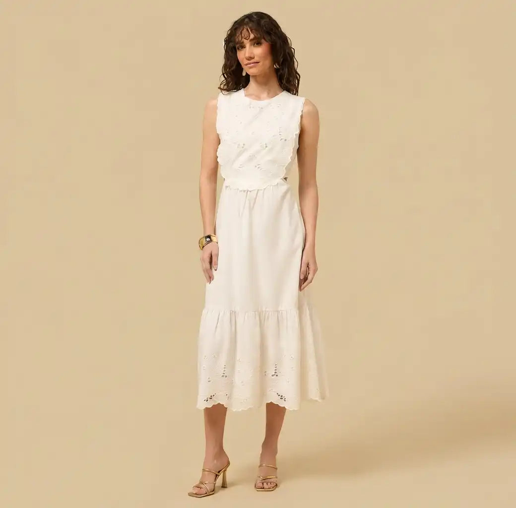 Embroidered Sleeveless Midi Dress
