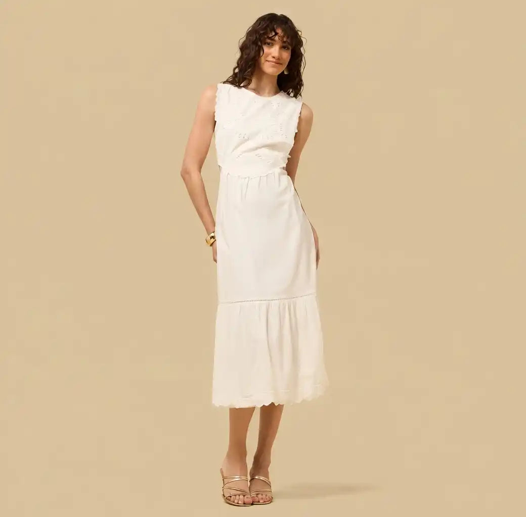 Embroidered Sleeveless Midi Dress