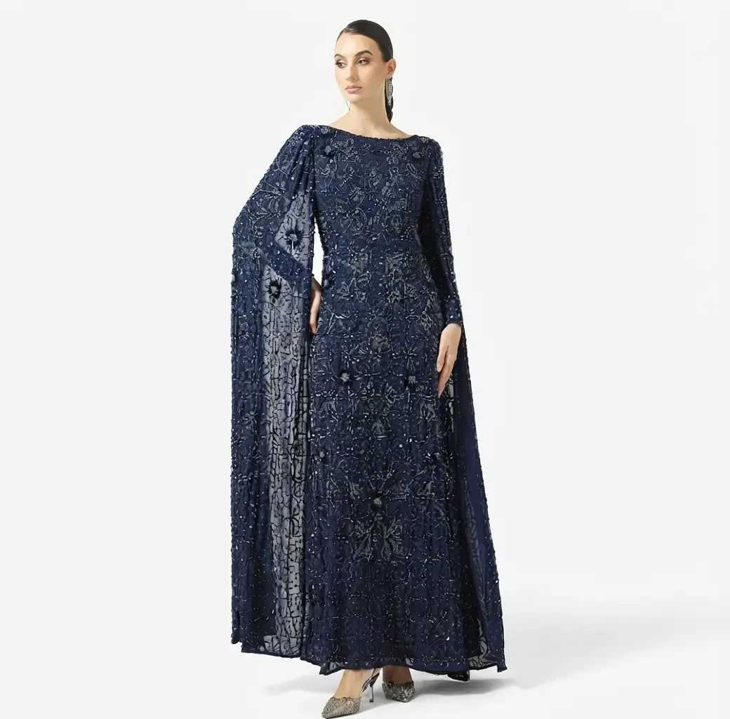 Embellished Flared Sleeve Sequin Maxi Dress