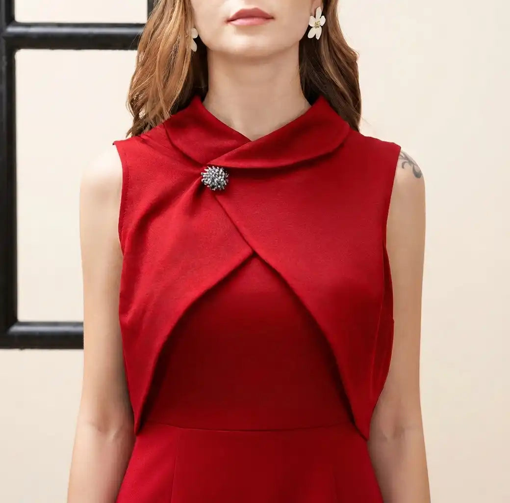 Collared Overlap Detail Maxi Dress with Back Slit