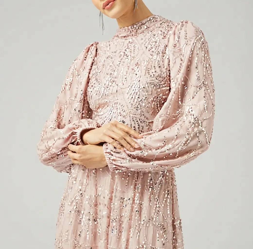 Embellished Balloon Sleeve Maxi Dress