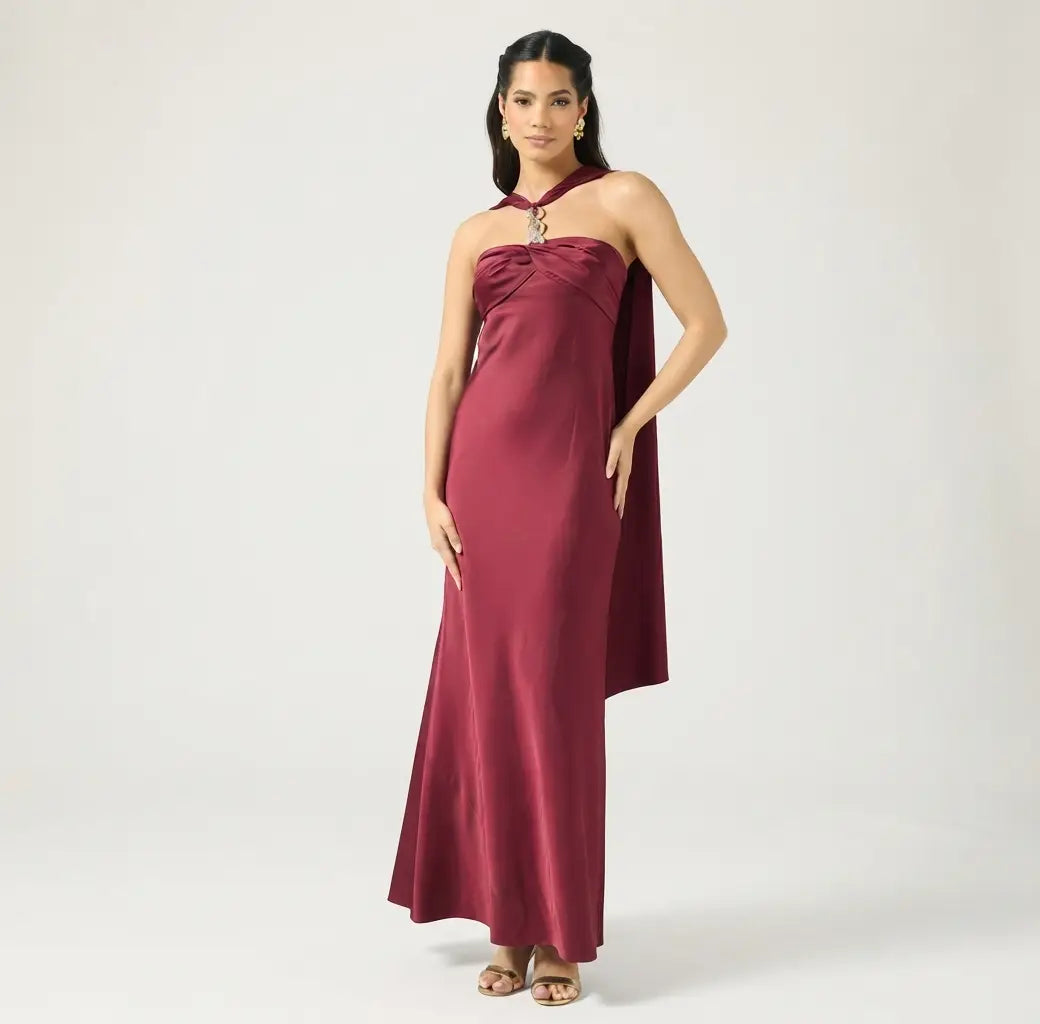 Strapless Twist-Front Maxi Dress