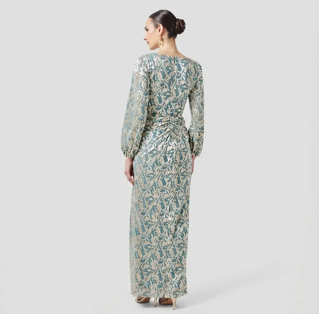 Metallic Crinkle Gown Dress