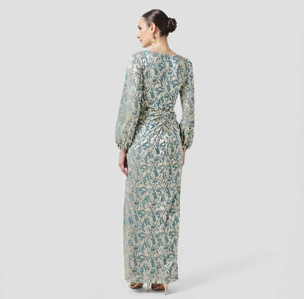Metallic Crinkle Gown Dress