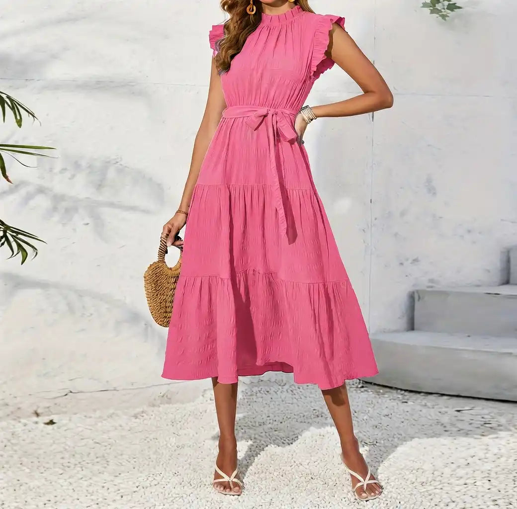 Ruffled Detail Sleeveless Tiered Midi Dress