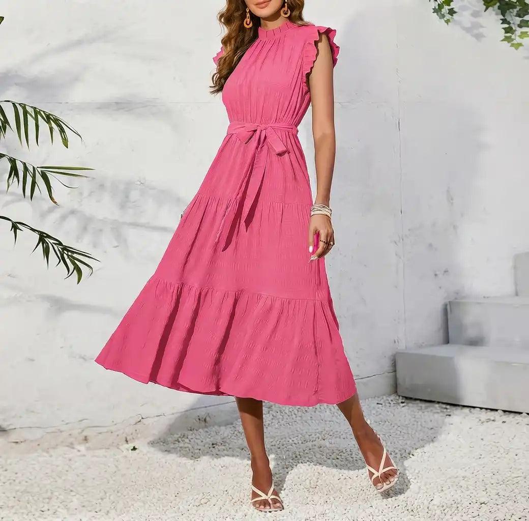 Ruffled Detail Sleeveless Tiered Midi Dress