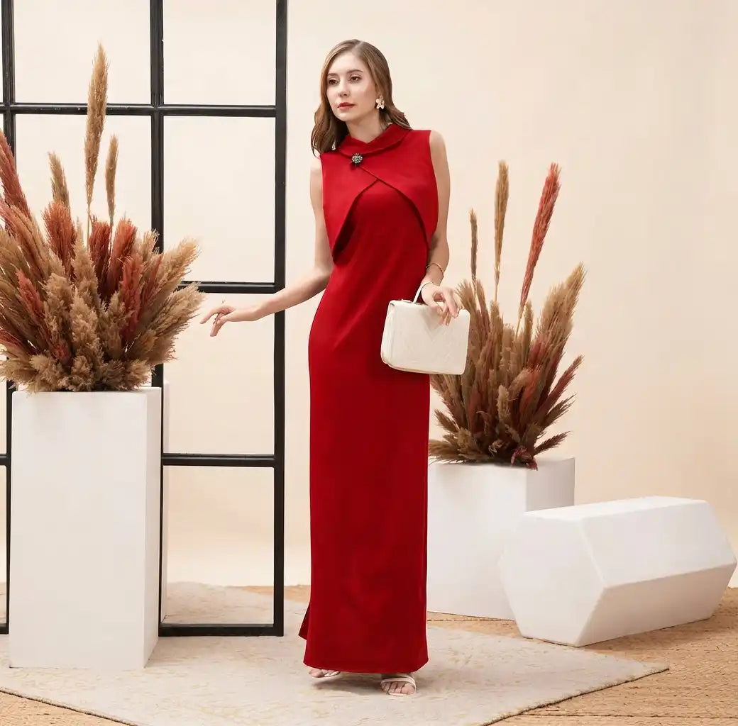 Collared Overlap Detail Maxi Dress with Back Slit
