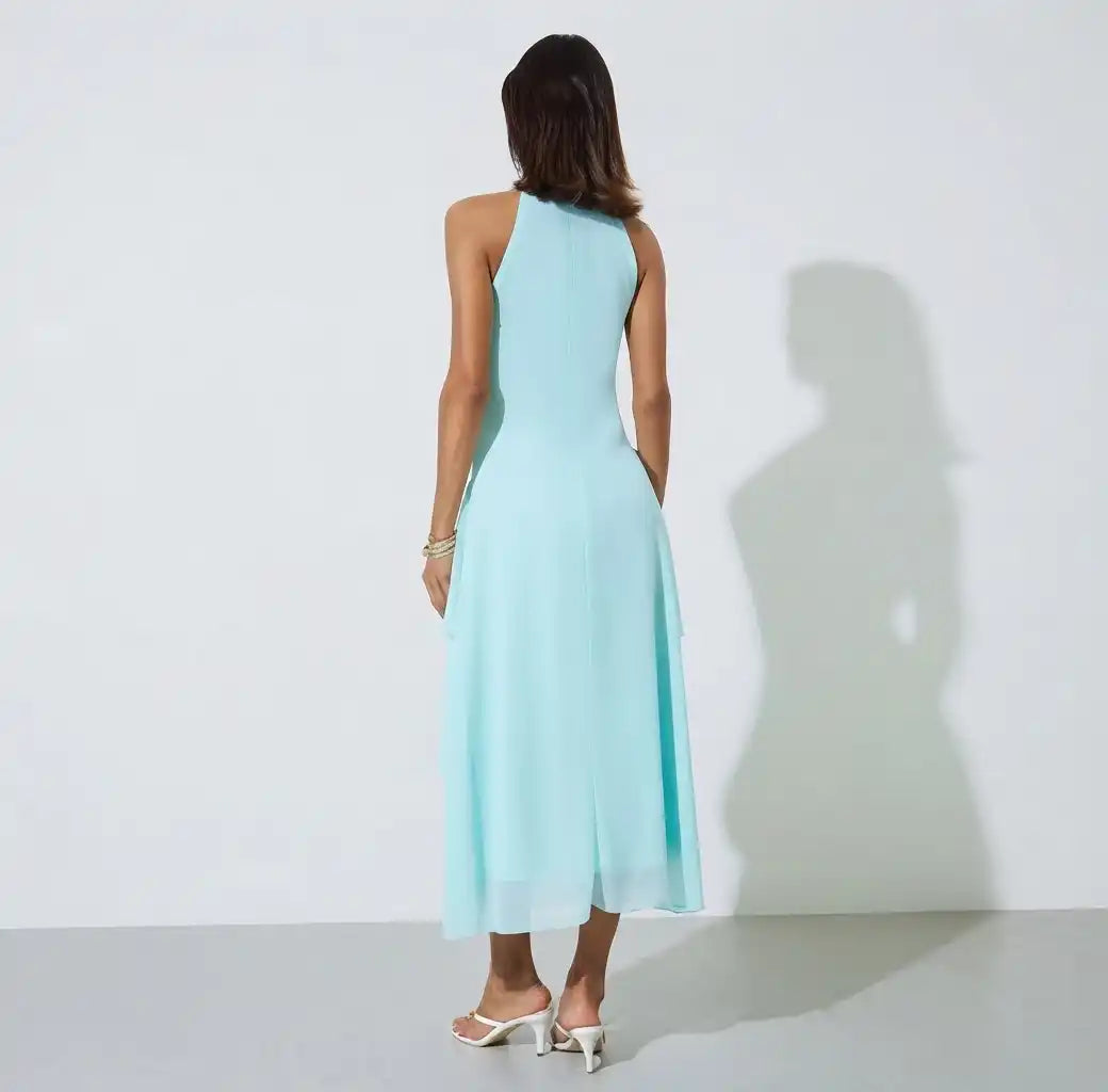 Aqua Sleeveless Ruched A-Line Maxi Dress