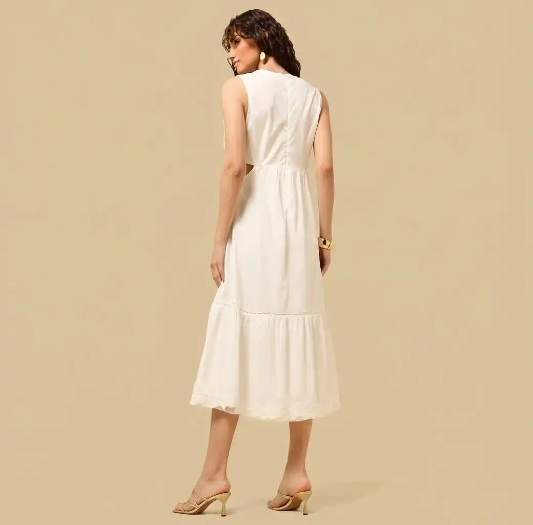 Embroidered Sleeveless Midi Dress