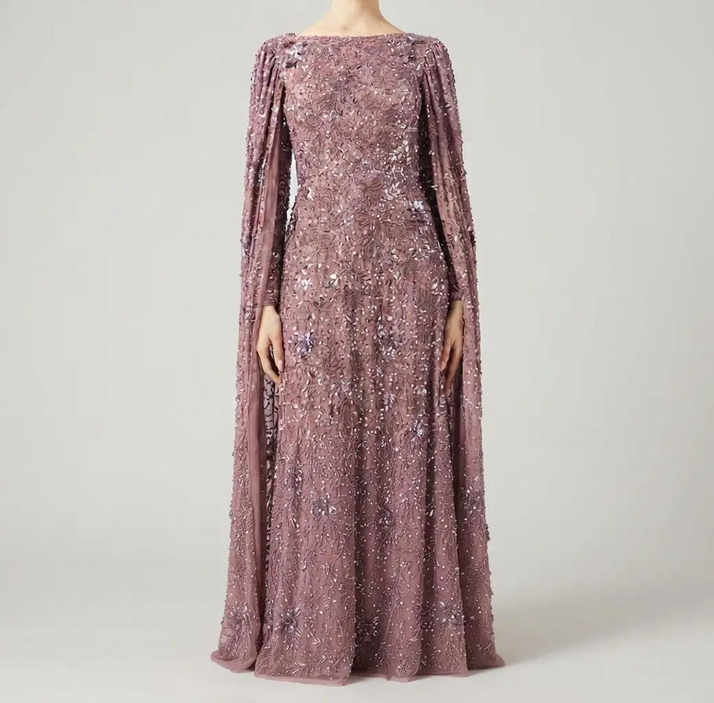 Embellished Boat Neck Sequin Maxi Dress