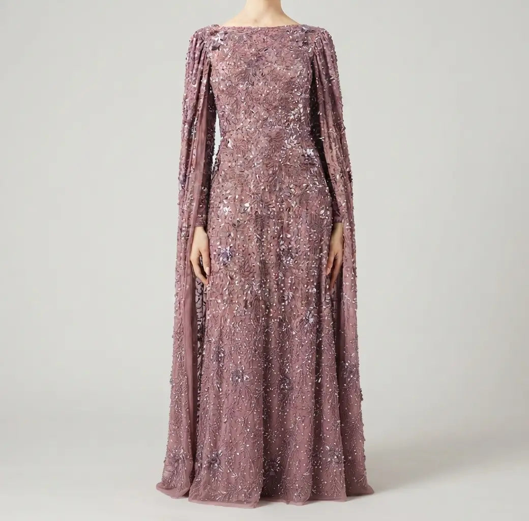 Embellished Boat Neck Sequin Maxi Dress