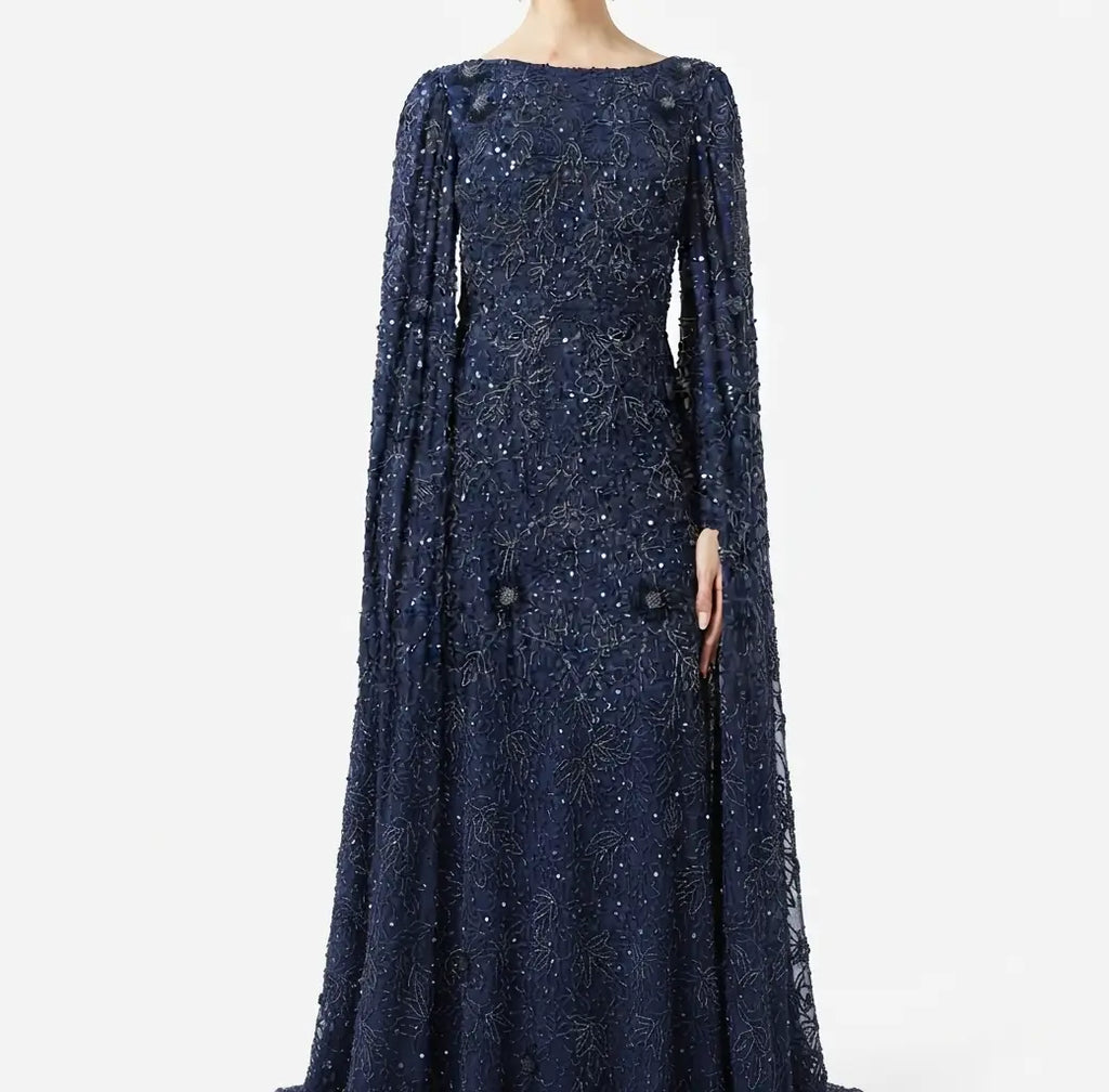 Embellished Flared Sleeve Sequin Maxi Dress