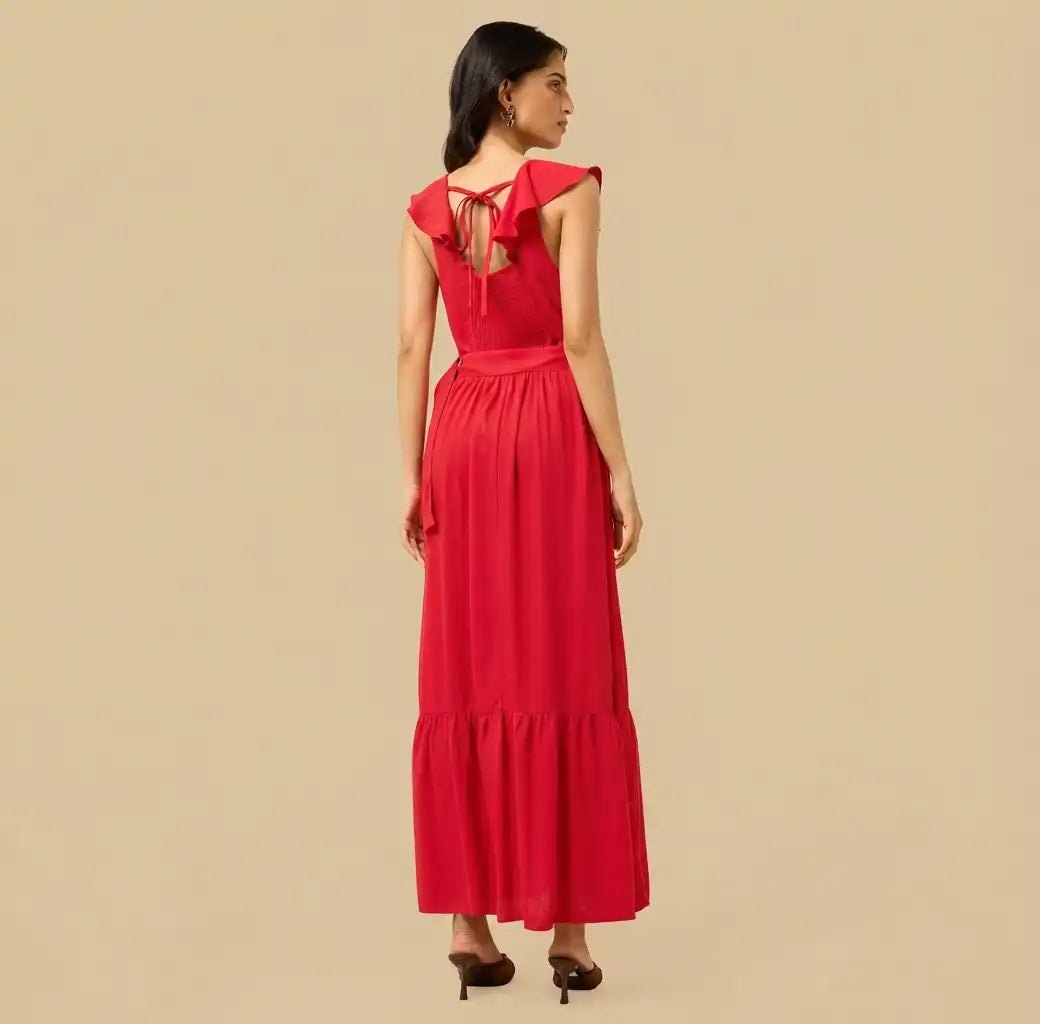 Tiered V Neck Sleeveless Maxi Dress