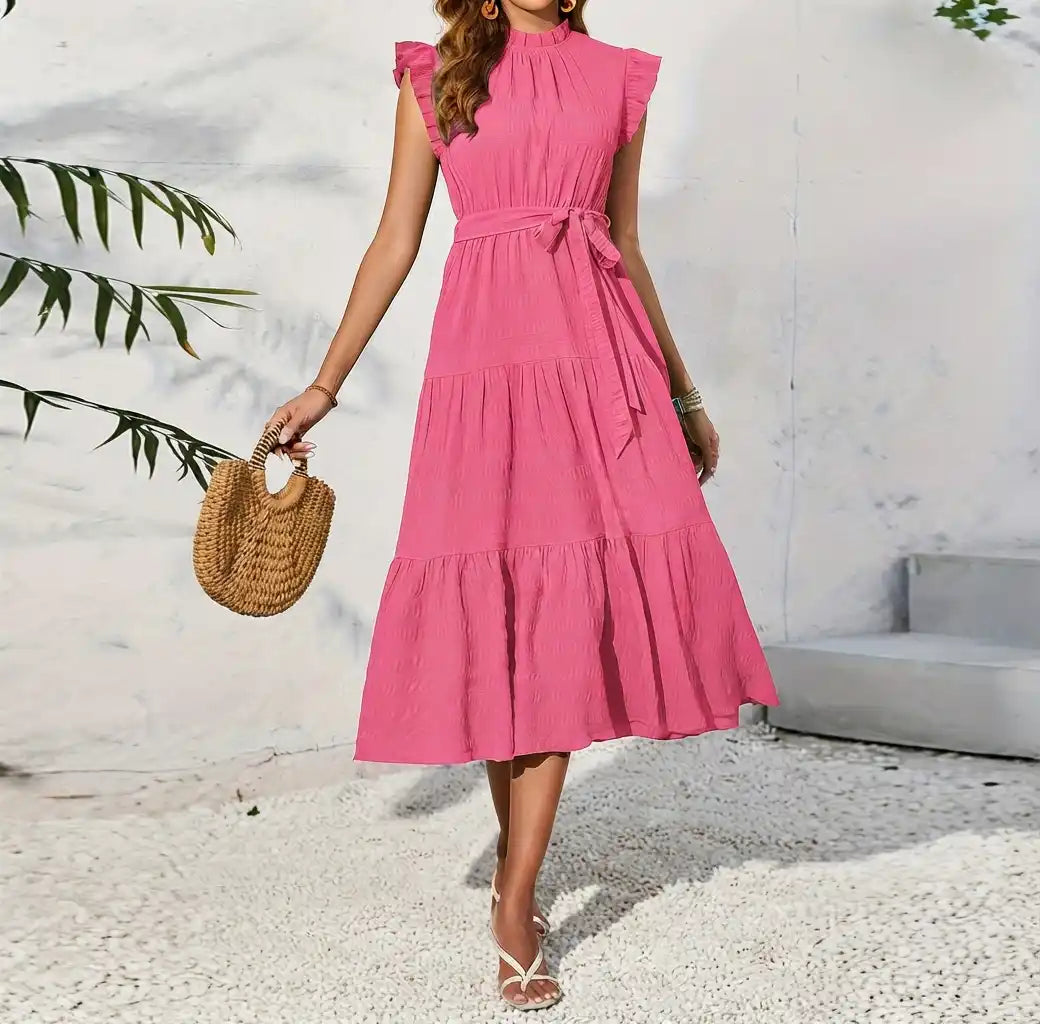 Ruffled Detail Sleeveless Tiered Midi Dress