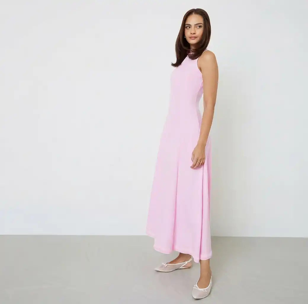 Pink Sleeveless Casual A-Line Maxi Dress