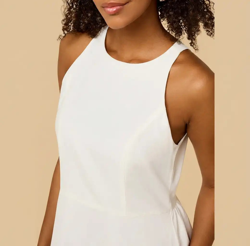 Lace Trim Asymmetric Sleeveless Poplin Dress