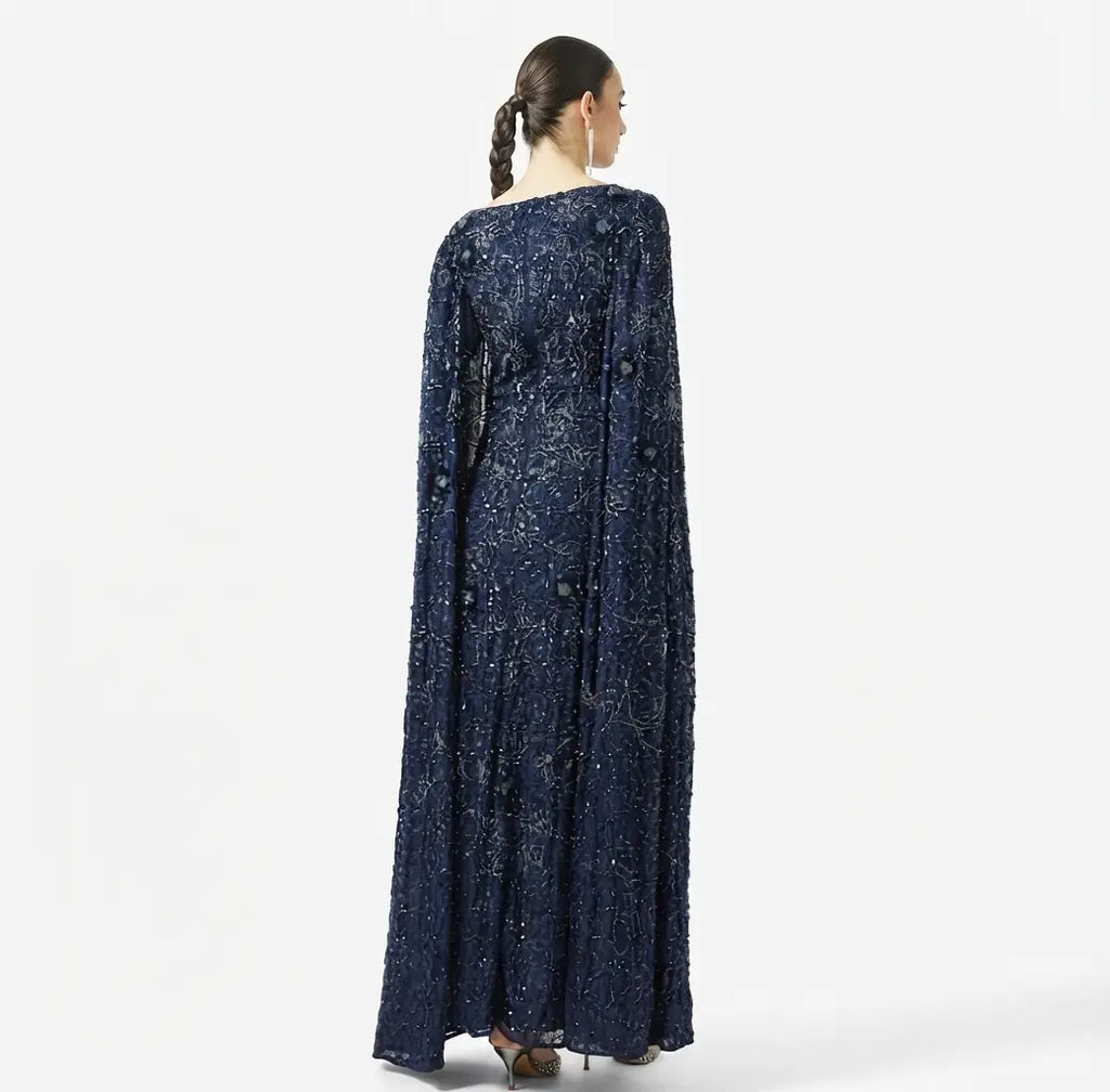 Embellished Flared Sleeve Sequin Maxi Dress