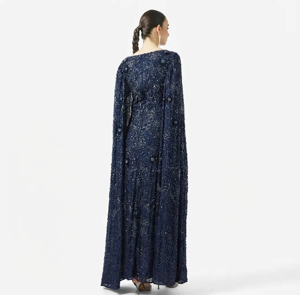 Embellished Flared Sleeve Sequin Maxi Dress