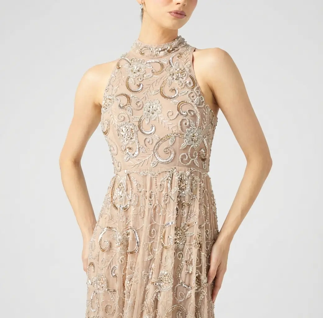 Rayna Embellished Halter Neck Sequin Maxi Dress