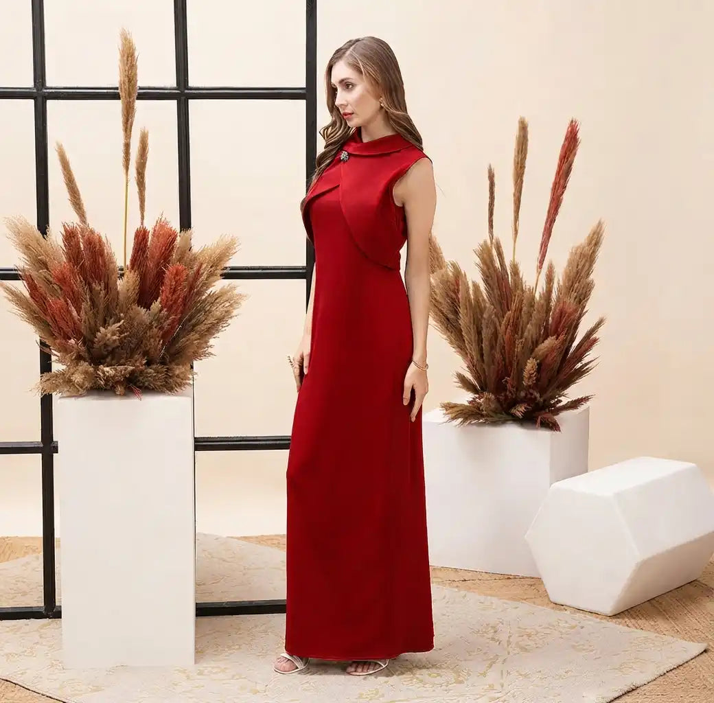 Collared Overlap Detail Maxi Dress with Back Slit