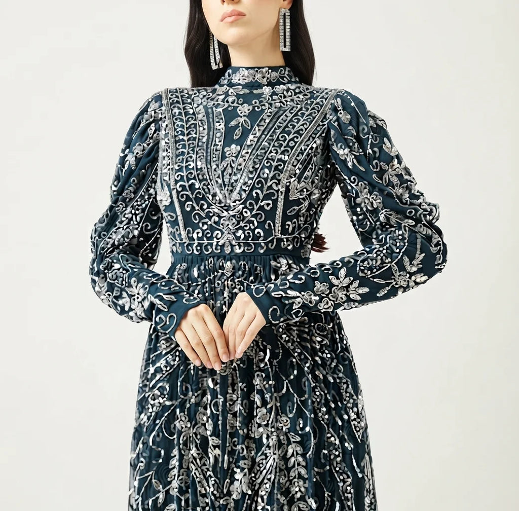 High Neck Sequin Maxi Dress