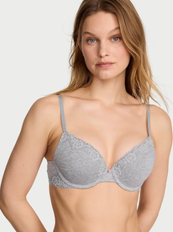 Perfect Shape Cotton Lace-Trim Push-Up Bra