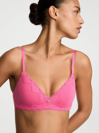 Cotton Lace-Trim Lightly Lined Wireless Bra