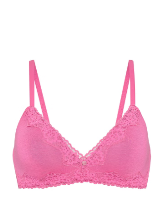 Cotton Lace-Trim Lightly Lined Wireless Bra