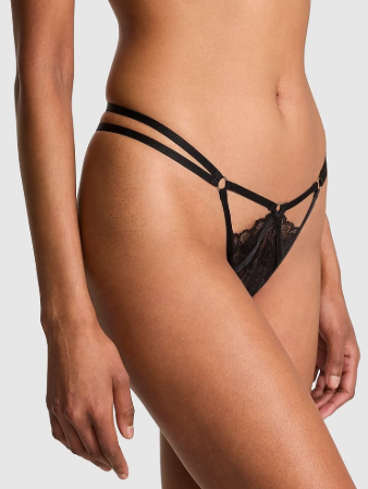 Lace Strappy Hardware Crotchless Thong Panty
