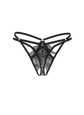 Lace Strappy Hardware Crotchless Thong Panty