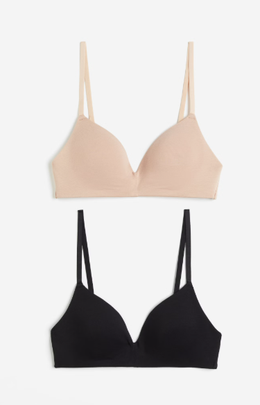 2-pack padded non-wired cotton bras