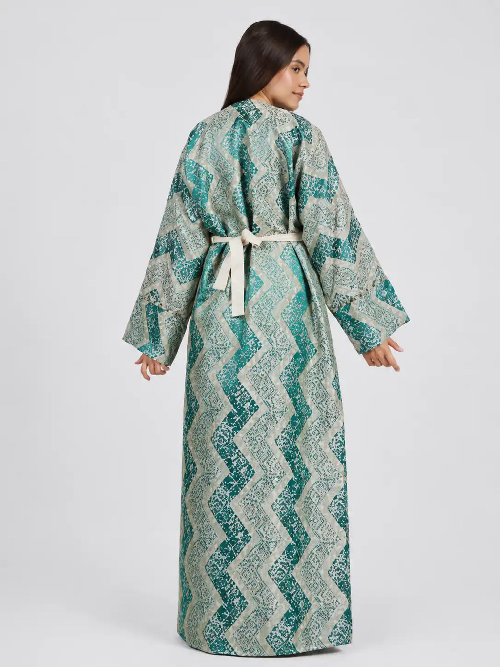 Teal Patterned Open Abaya