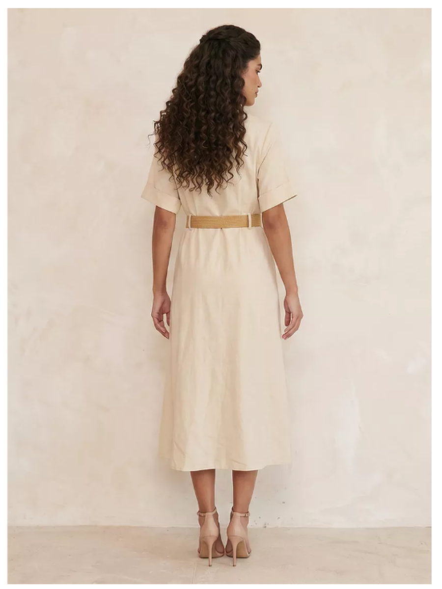 Splash Basic Belted A-Line Midi Shirt Dress